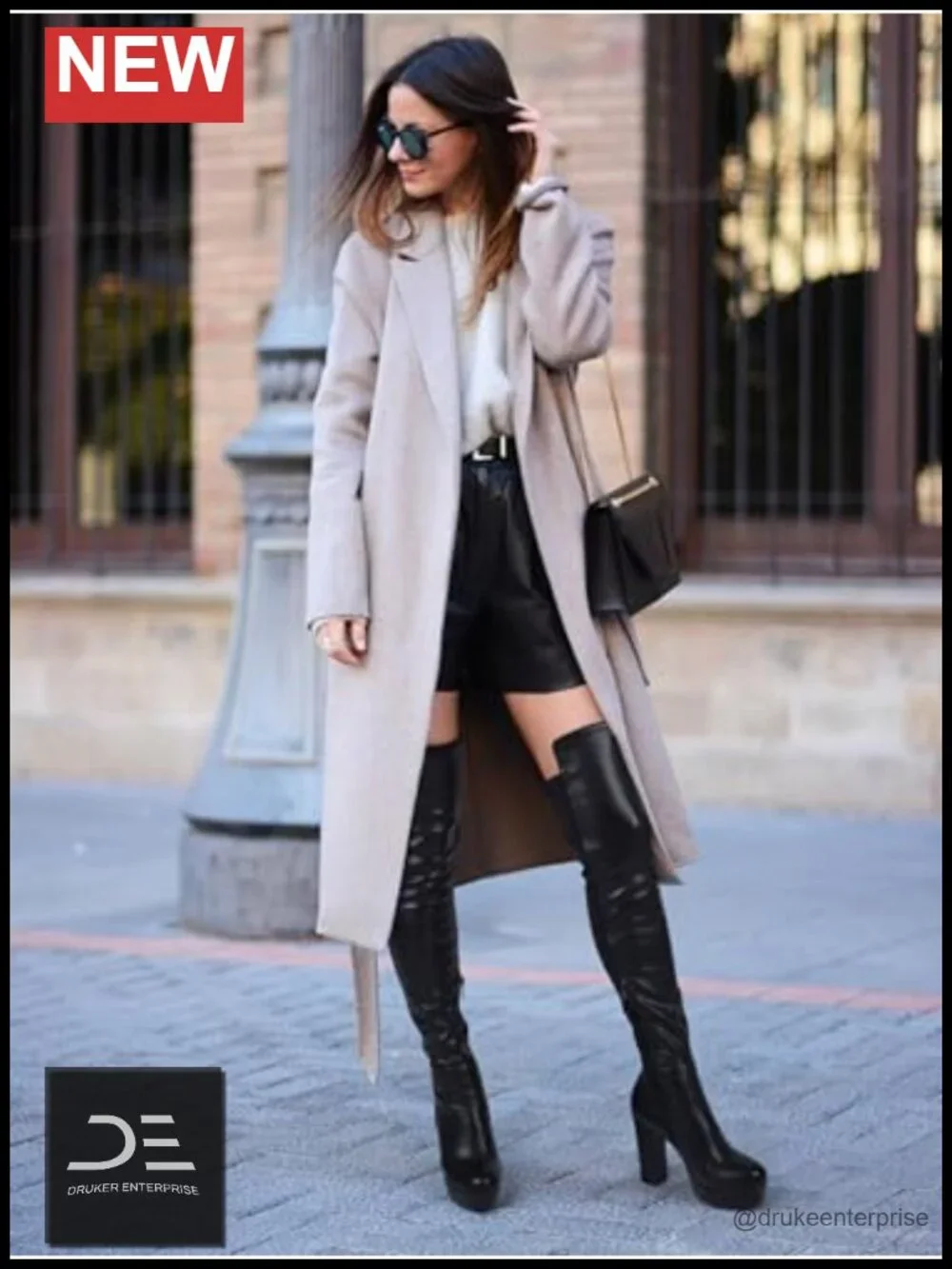 Women Thigh High Boots Platform Chunky Heel Side Zipper Faux Leather Motorcycle
